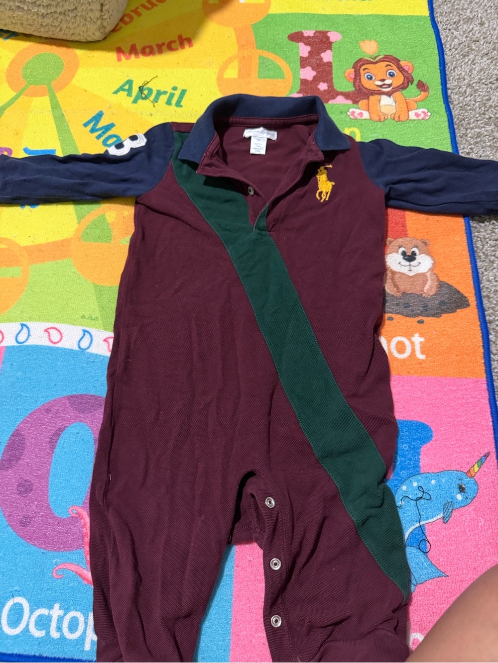 Polo by Ralph Lauren Burgundy & Navy One-Piece with Green Stripe